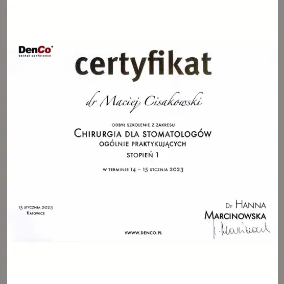 Maciej Cisakowski - Chirurgia dla stomatologów ogólnie praktykujących - stopień 1